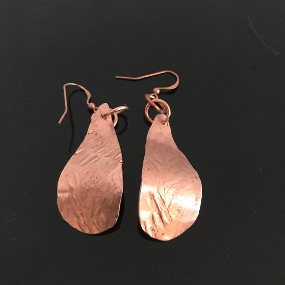 Teardrop Copper Brutalist Statement Earrings Rustic Handmade Gift Primitive Boho - Picture 4 of 6